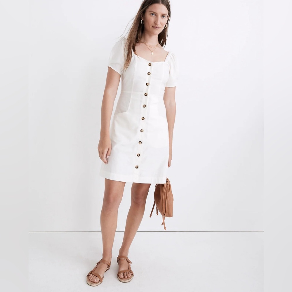 Madewell NWT Linen Cotton Puff Sleeve Mini Dress 14